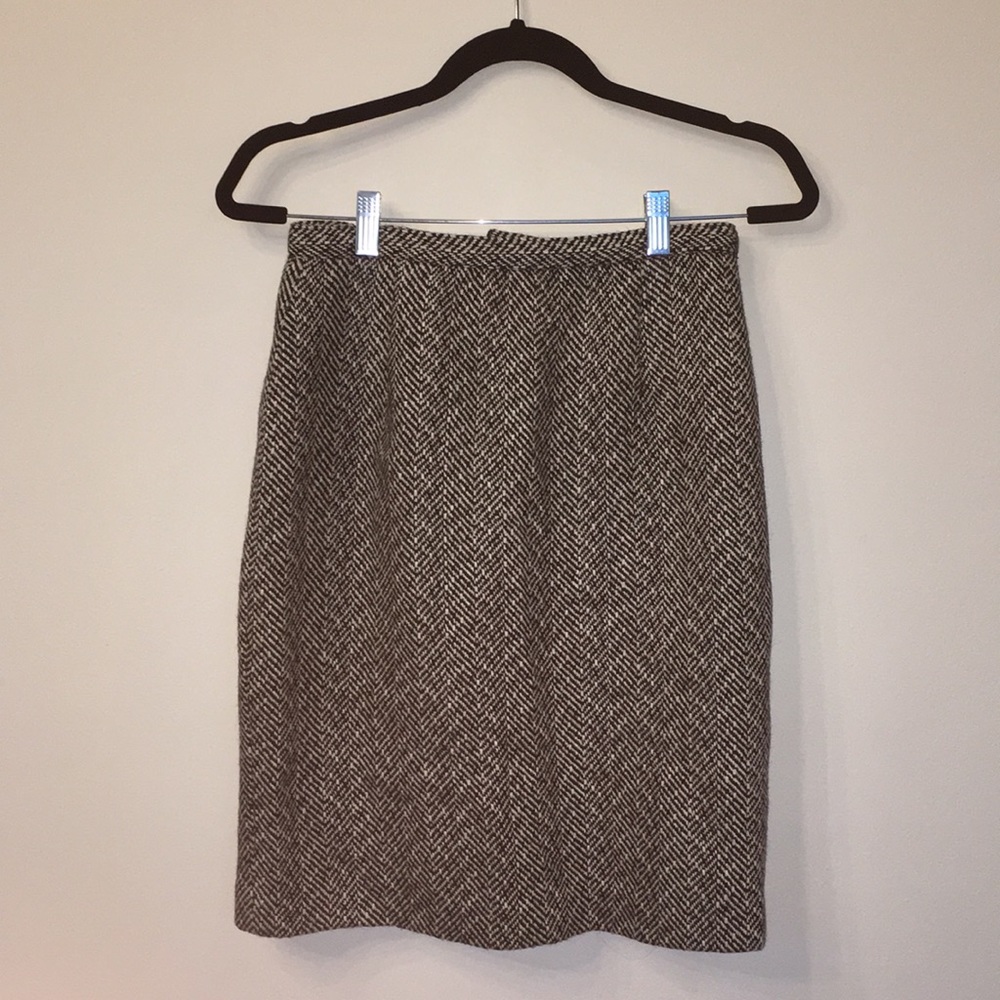 Vintage Wool Herringbone Pencil Skirt